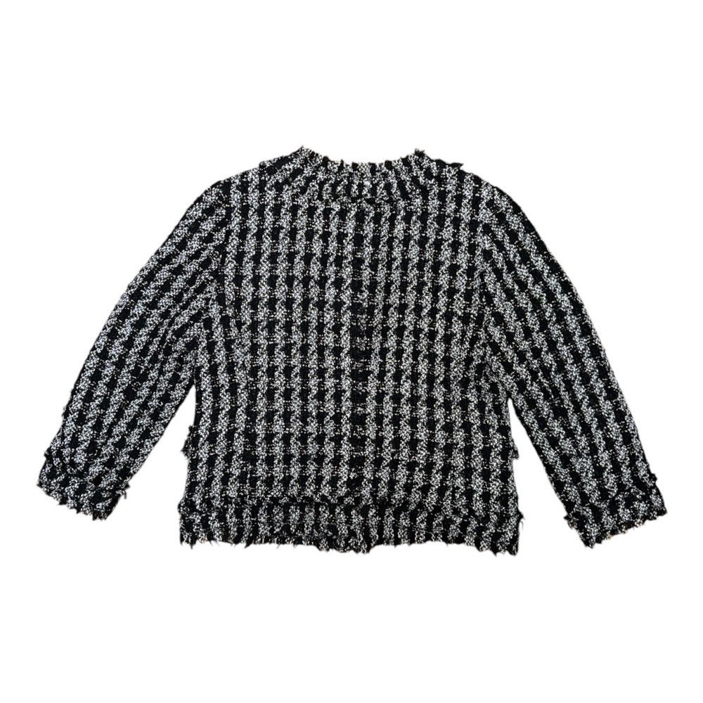 Ann Taylor Black and White Gingham Blazer with Ruffle Trim - Picture 2 of 7